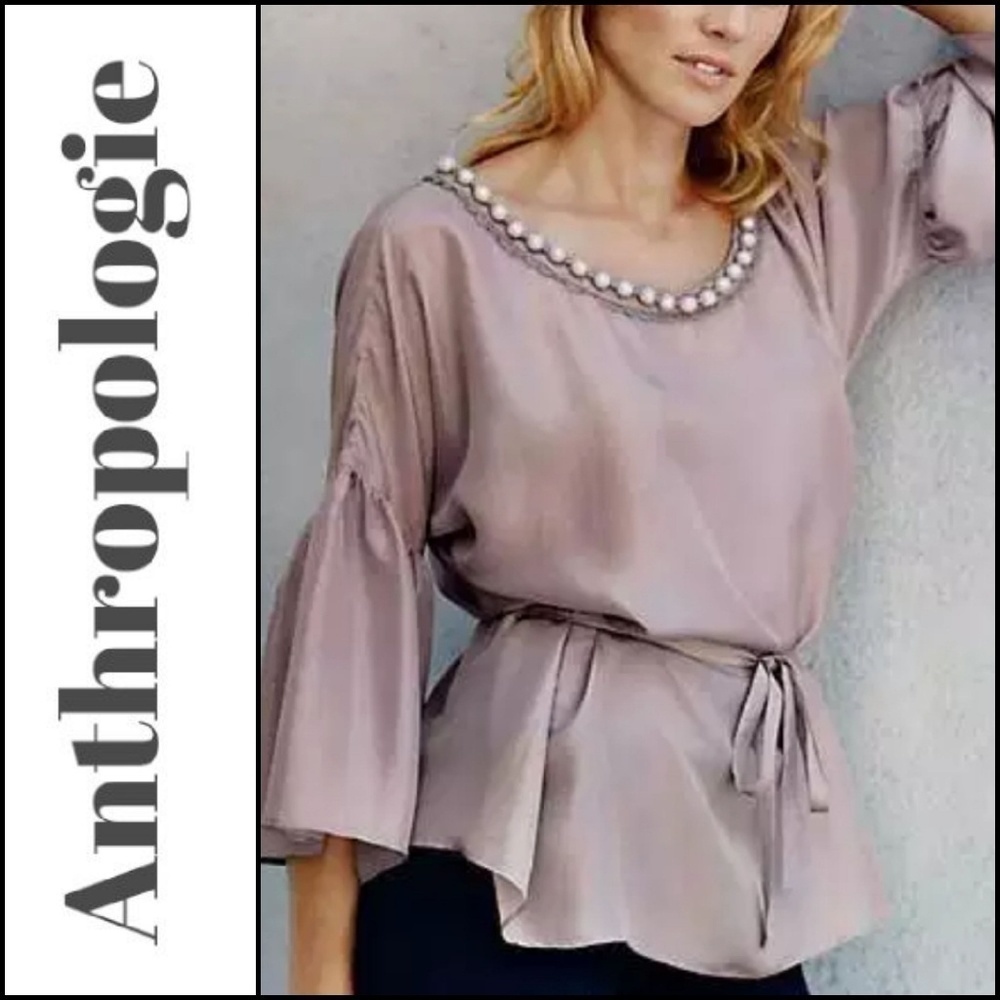 𝅺NEW! ANTHROPOLOGIE Pearl Silk Blouse Small.